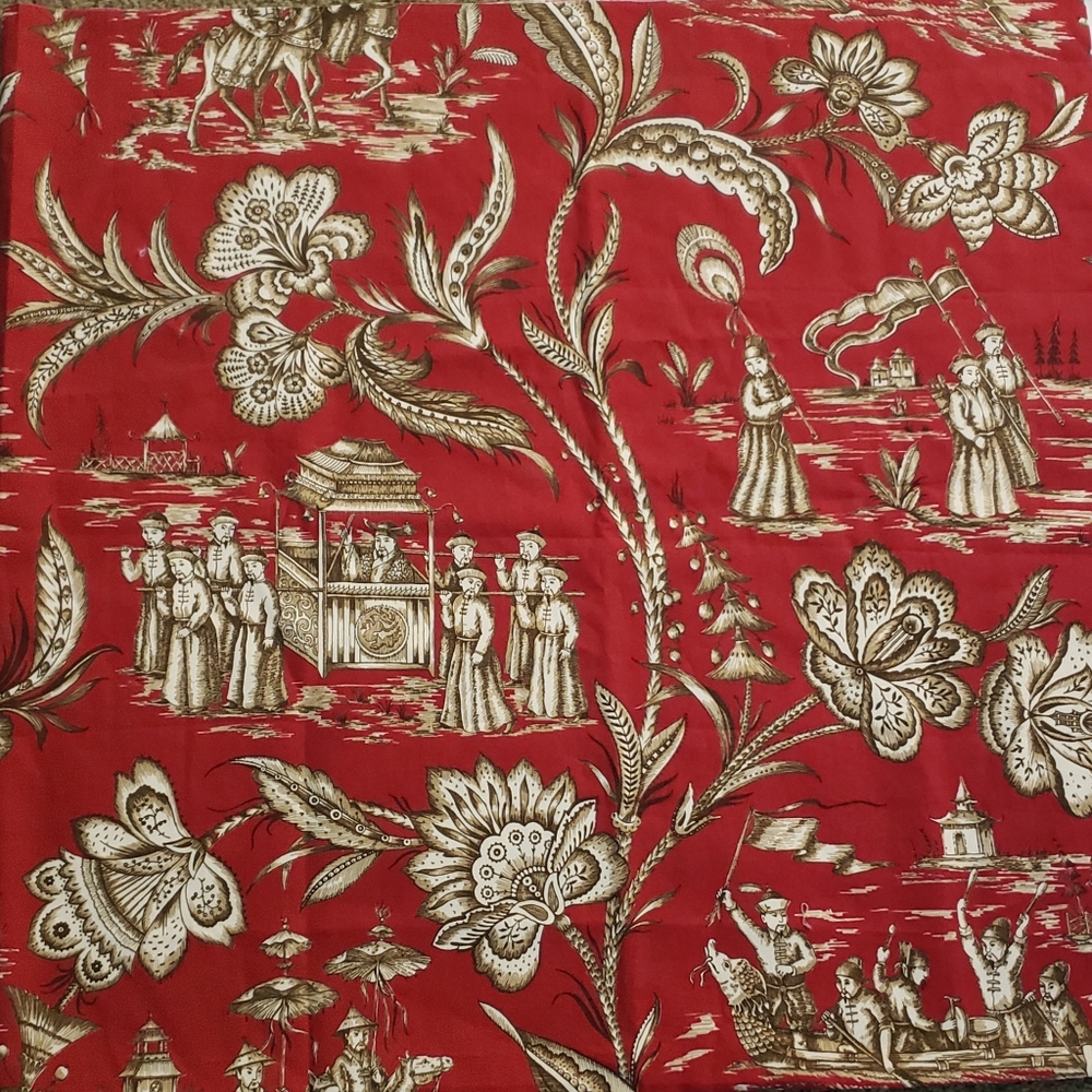 DURALEE fabrics IMPERIAL JOURNEY Asian theme upholstery panel 54"×54" red brown